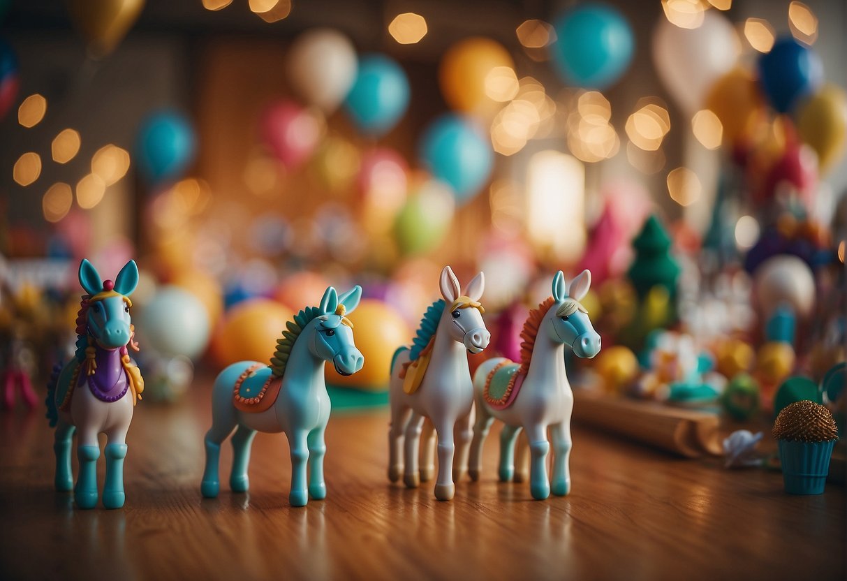 Colorful party favors and decorations fill the room. Children play games and participate in traditional birthday activities, like pin the tail on the donkey and musical chairs