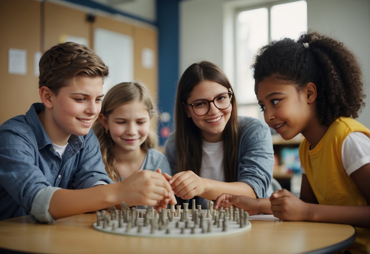 Students collaborate in small groups, using hands-on materials to solve problems and complete tasks. The teacher circulates, providing guidance and support