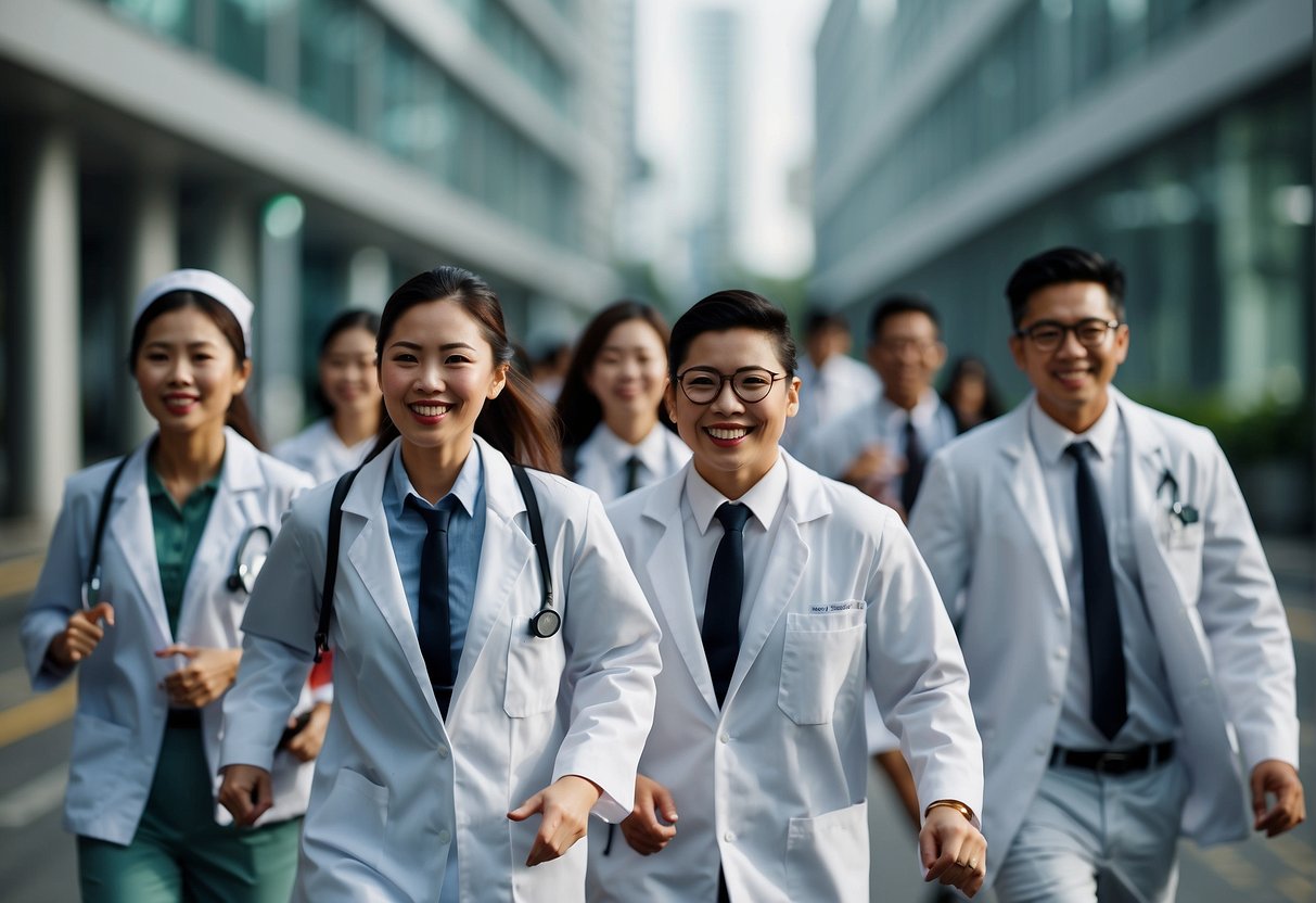 People in lab coats running promotions in Singapore