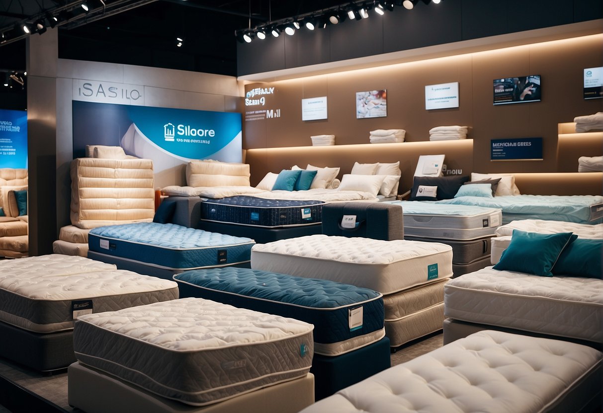 Vibrant display of Sealy mattresses and bedding at a bustling Singapore promotion event