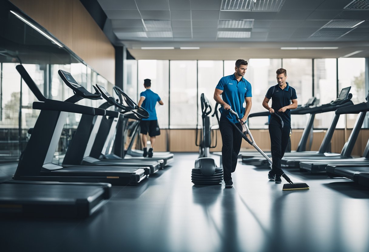 Scene: Gym cleaning staff at work, various shifts