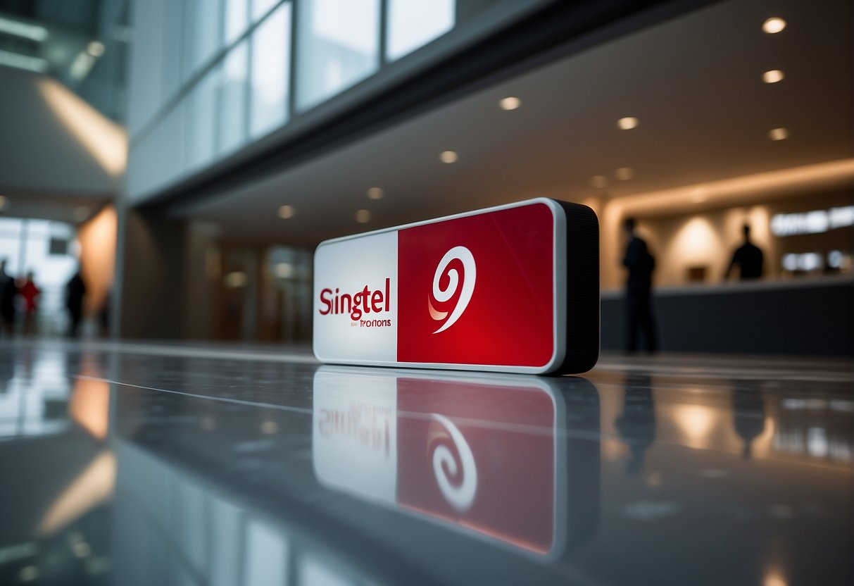 A bright red Singtel logo stands out against a sleek, modern backdrop, with the words "Latest Singtel Promotions" displayed prominently