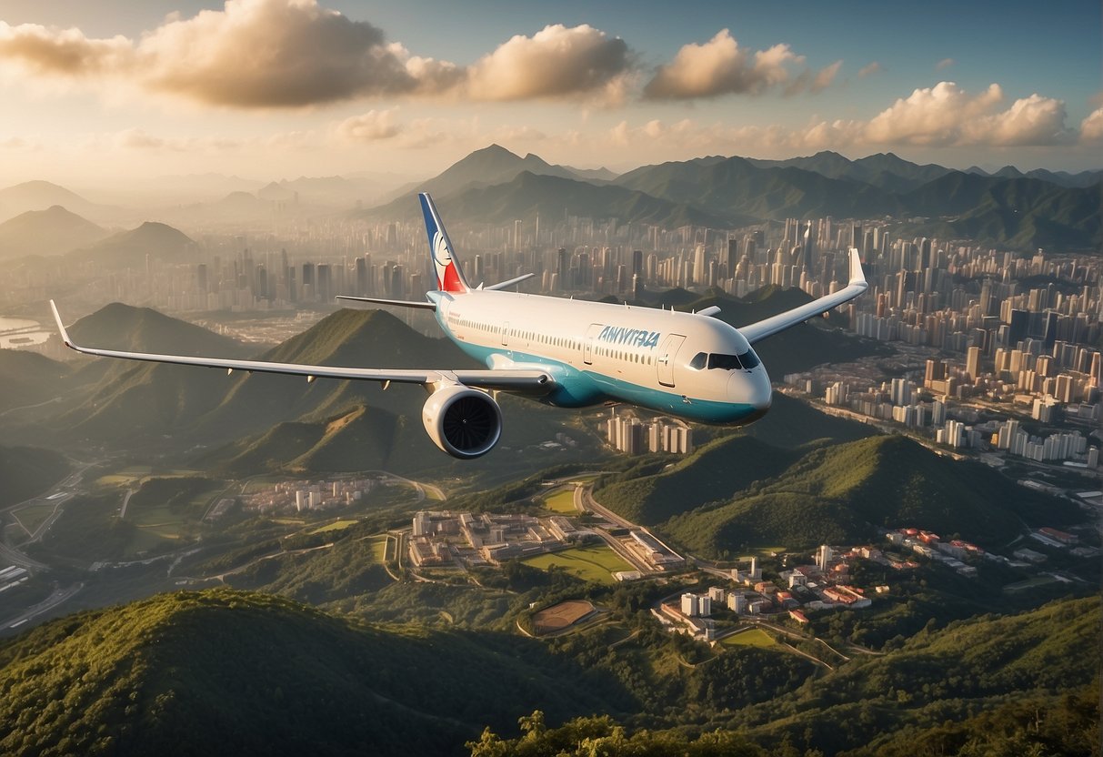 A vibrant airplane flying over iconic landmarks of Taiwan and Singapore, with "Exclusive May 2024 Flight Promotions" displayed prominently