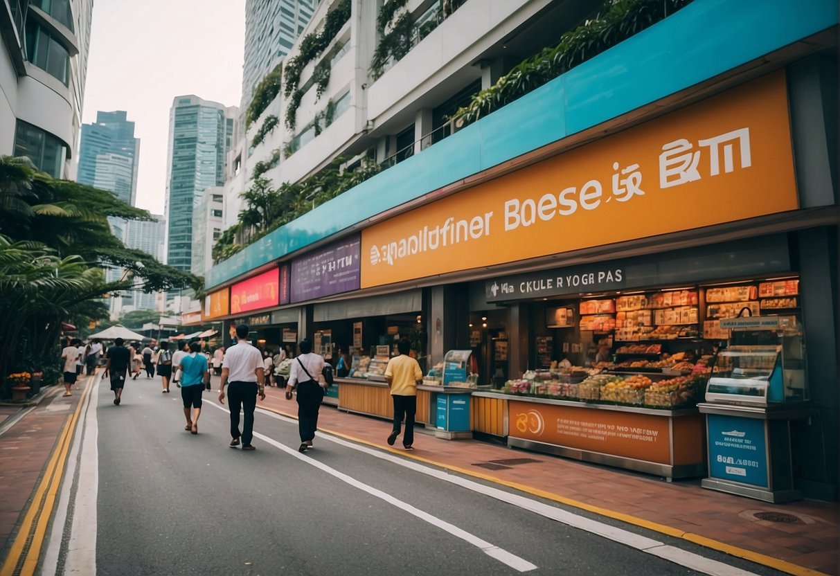 A bustling street in Singapore adorned with Beautederm promotions, featuring vibrant colors and eye-catching displays