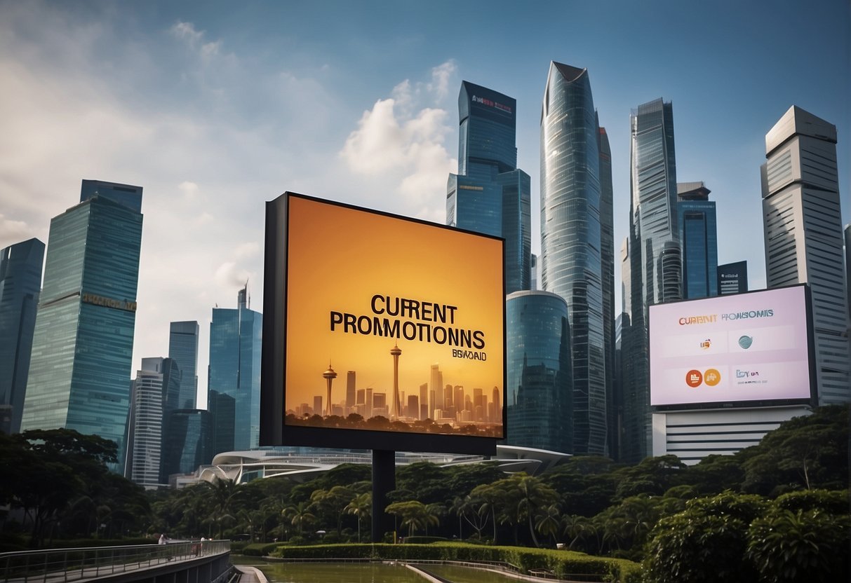 A large banner displaying "Current Promotions on Business Broadband" with the Singapore skyline in the background