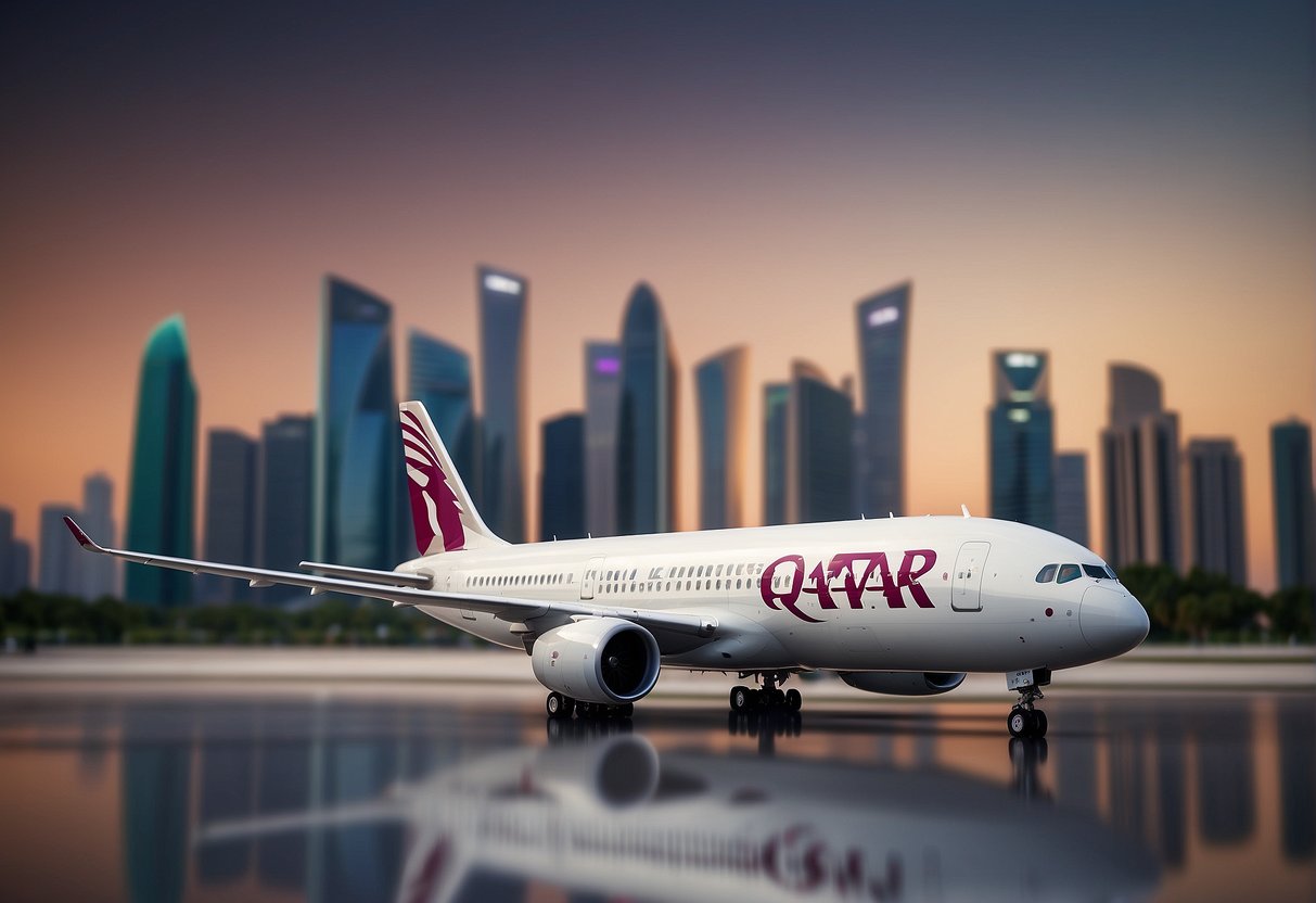 Qatar Airlines promotions display with Singapore backdrop