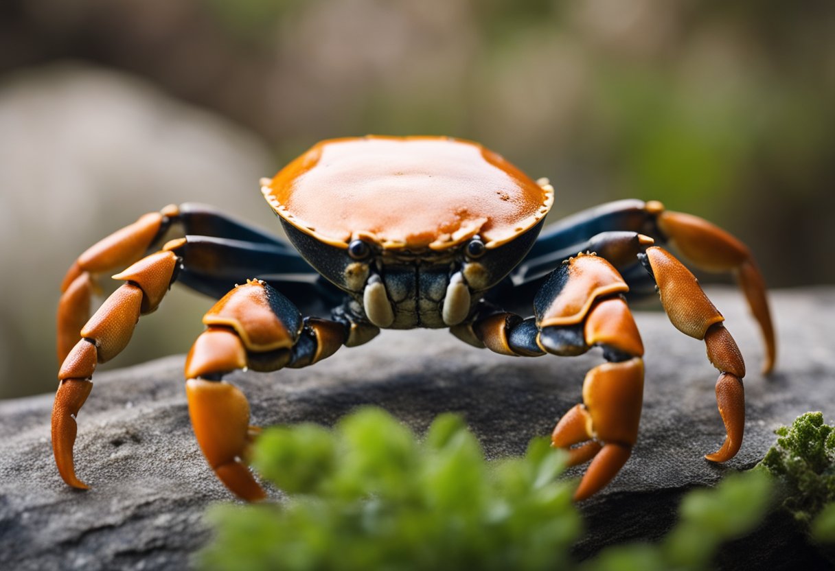 A crab's pincer clamps shut, showing its jointed structure and sharp, ridged edges