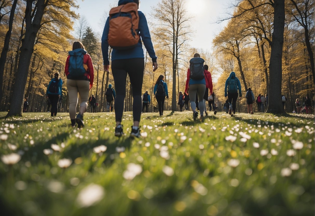 People participating in active outdoor activities in April