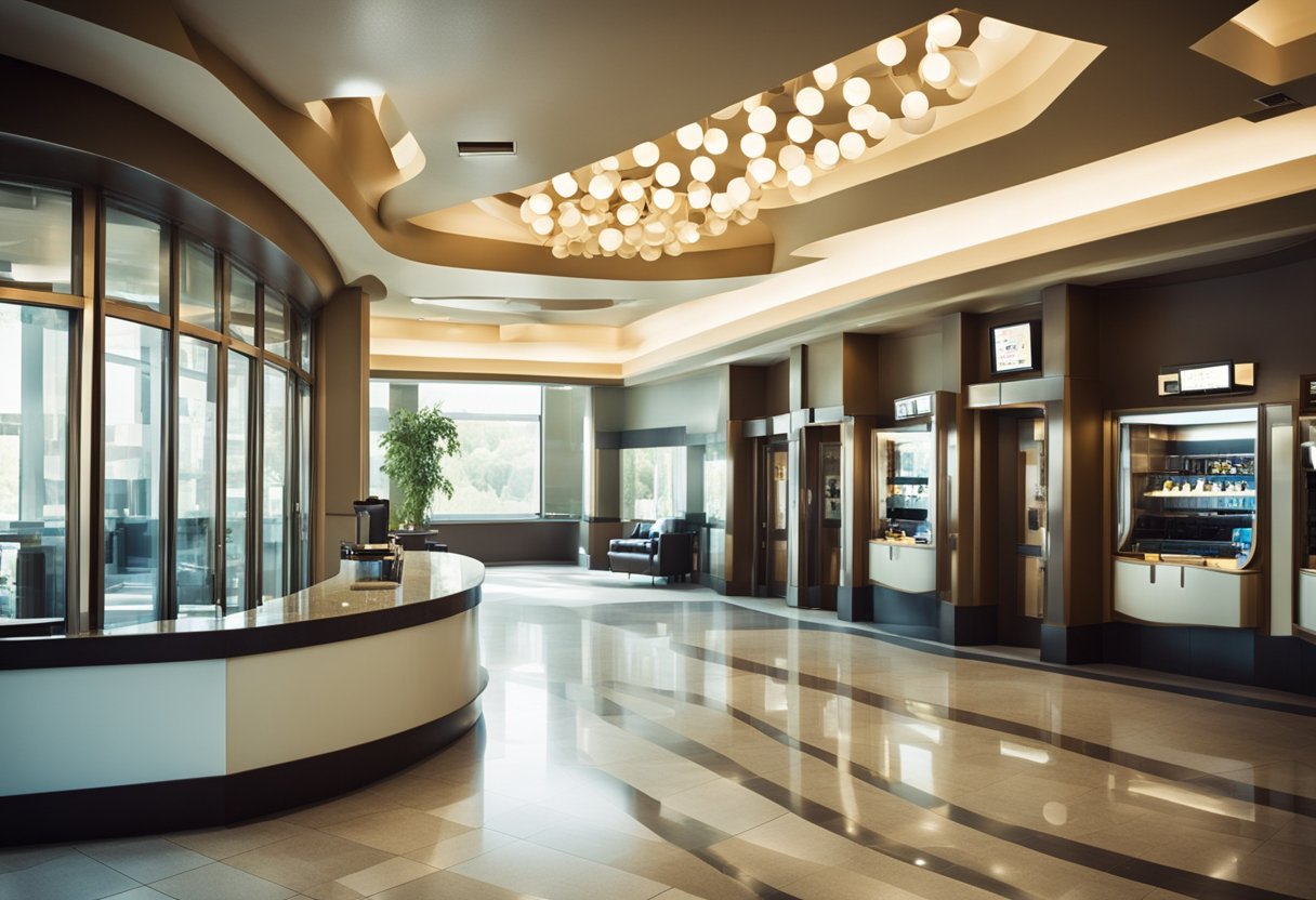 A bright and clean movie theater lobby with a "Join Our Team" sign. Sunlight streams through the windows, highlighting the cleanliness of the space