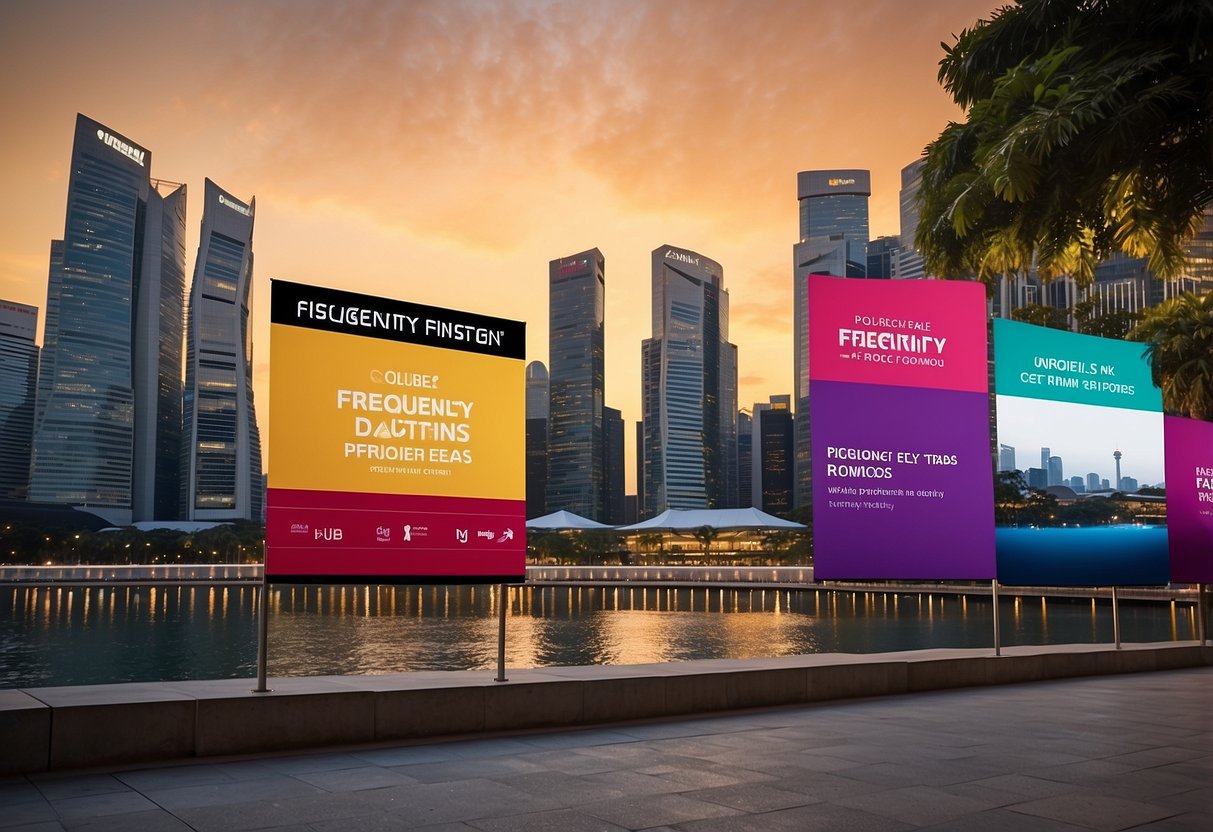 A colorful banner with "Frequently Asked Questions" and chir chir promotions logo, set against a vibrant Singapore backdrop