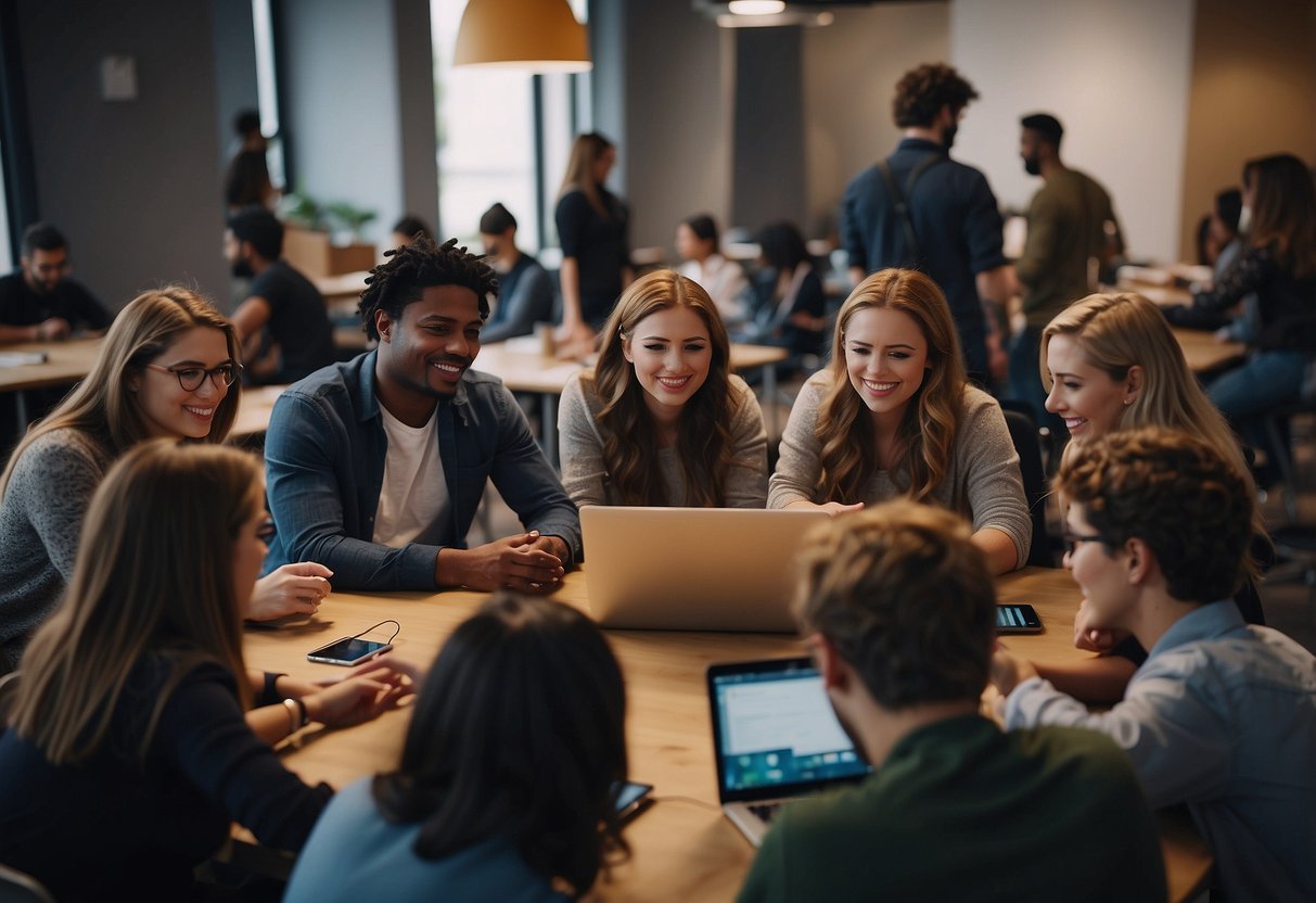 A group of diverse students engage in hands-on learning activities, using technology and interactive tools. The room is filled with energy and excitement as they collaborate and explore new concepts