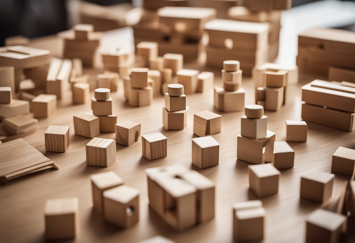 Wooden toys being assembled and packaged for employment opportunity illustration