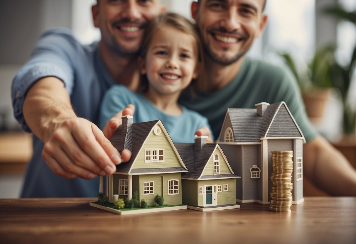 A family happily saves money as they quickly refinance their home, enjoying lower interest rates and reduced monthly payments