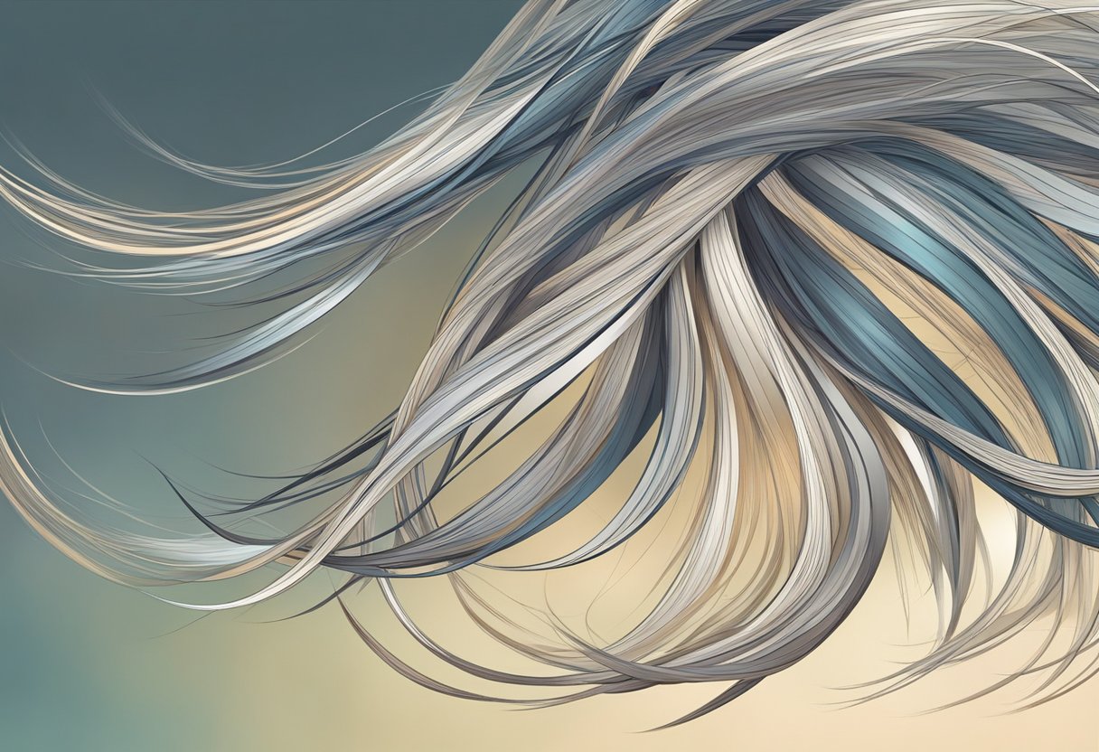 A close-up of flowing hair caught in a gentle breeze, with strands subtly varying in thickness and texture to create a realistic effect