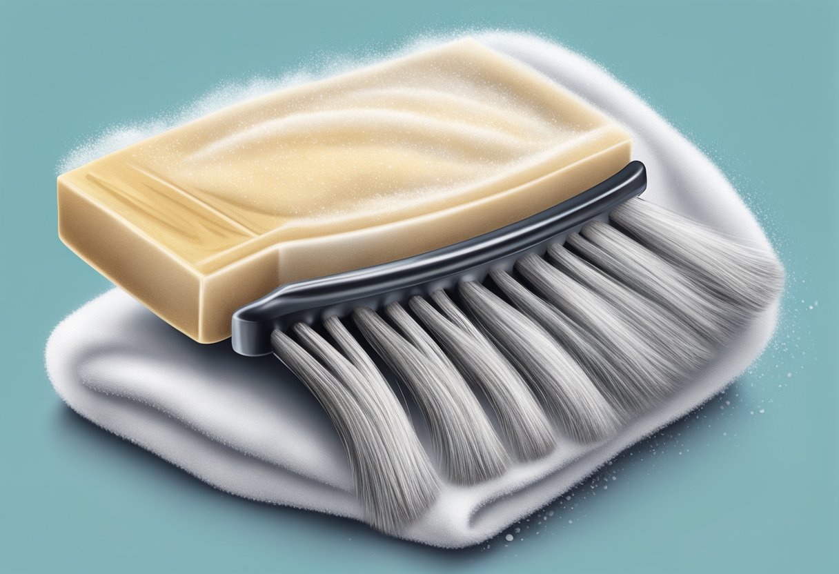 A brush being gently scrubbed with soapy water, then air-dried on a clean towel