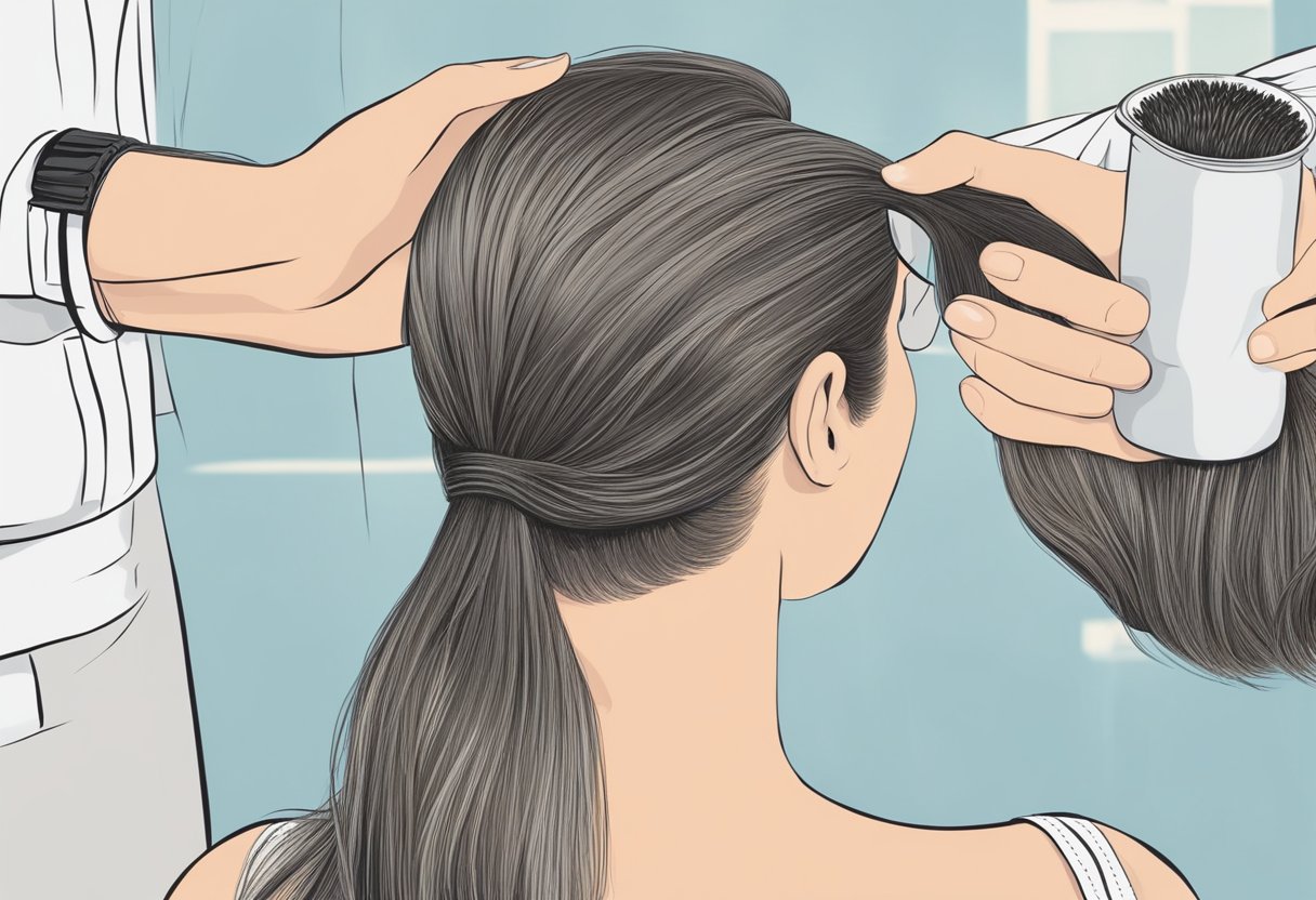 A person applying hair thickening treatments to their scalp