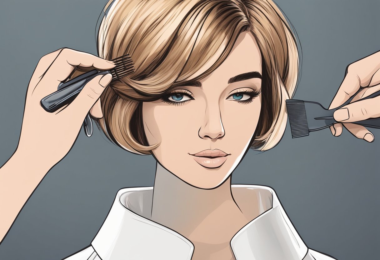 A close-up of short hair being styled, with a comb and product creating volume and texture