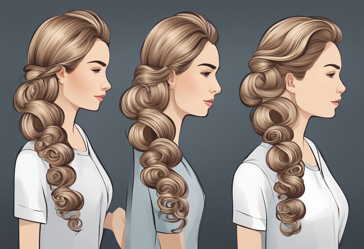 Hair is sectioned and combed, then wrapped around a curling iron. Steam rises as the hair is heated, creating bouncy curls