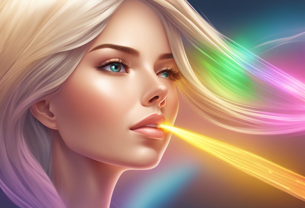 A laser beam targets hair follicles, emitting a warm sensation