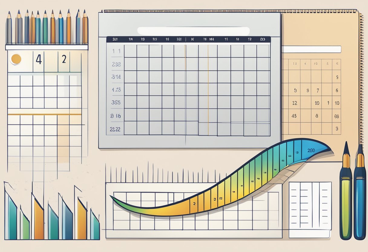 A calendar with a monthly view, a ruler, and a hair growth chart