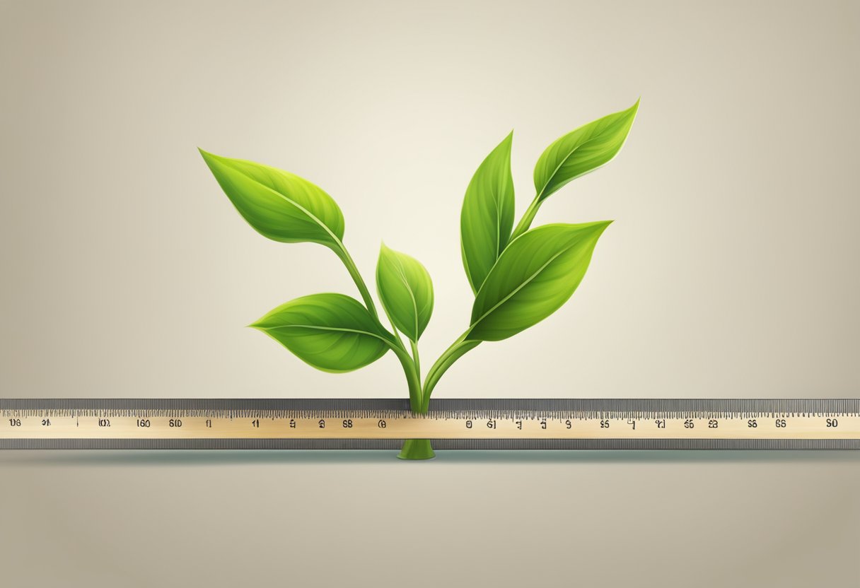 A ruler next to a sprouting plant, marking the growth progress