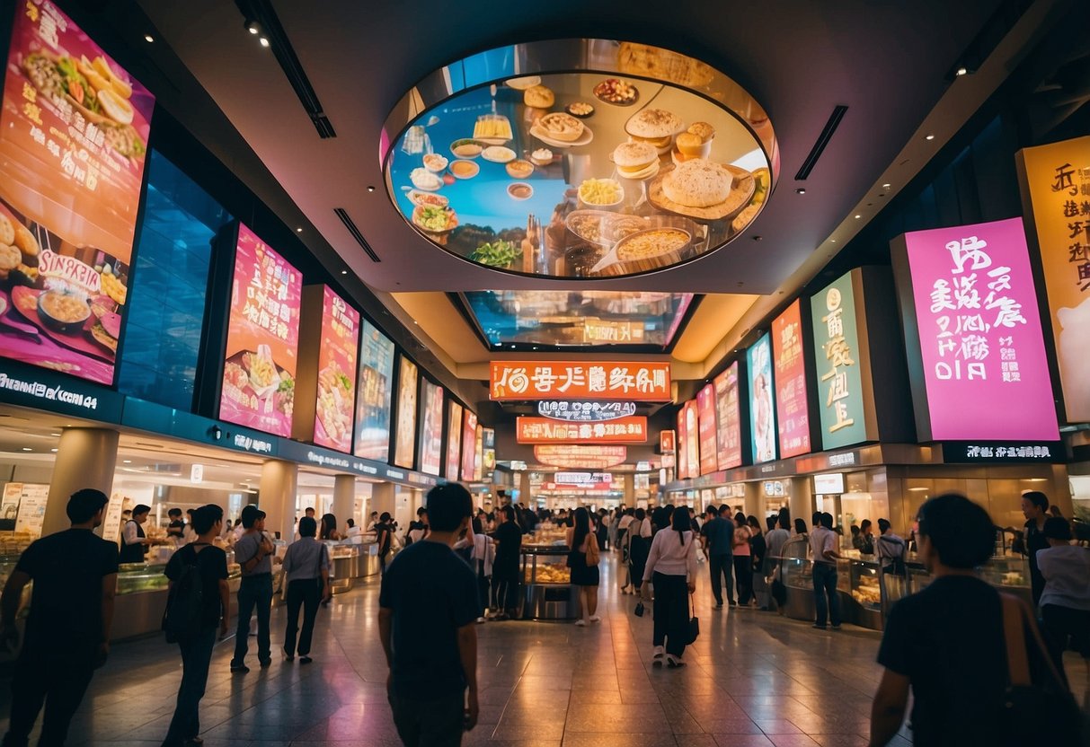 Saboten Millenia Walk: Vibrant signage, bustling crowd, and colorful promotional displays