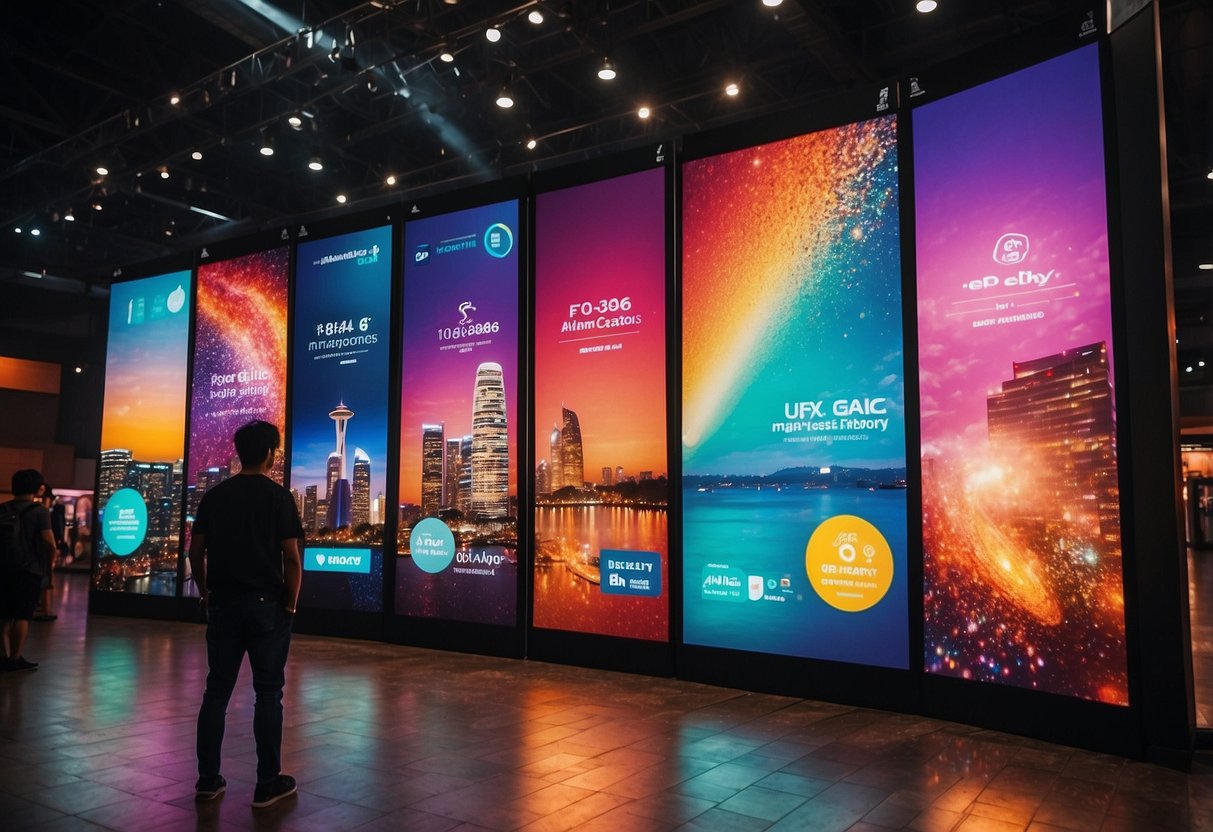 Colorful banners and bright lights at ezbuy's Hot Deals and Flash Sales promotions in Singapore