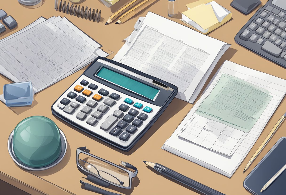 A calculator on a desk, with a list of hair transplant expenses next to it