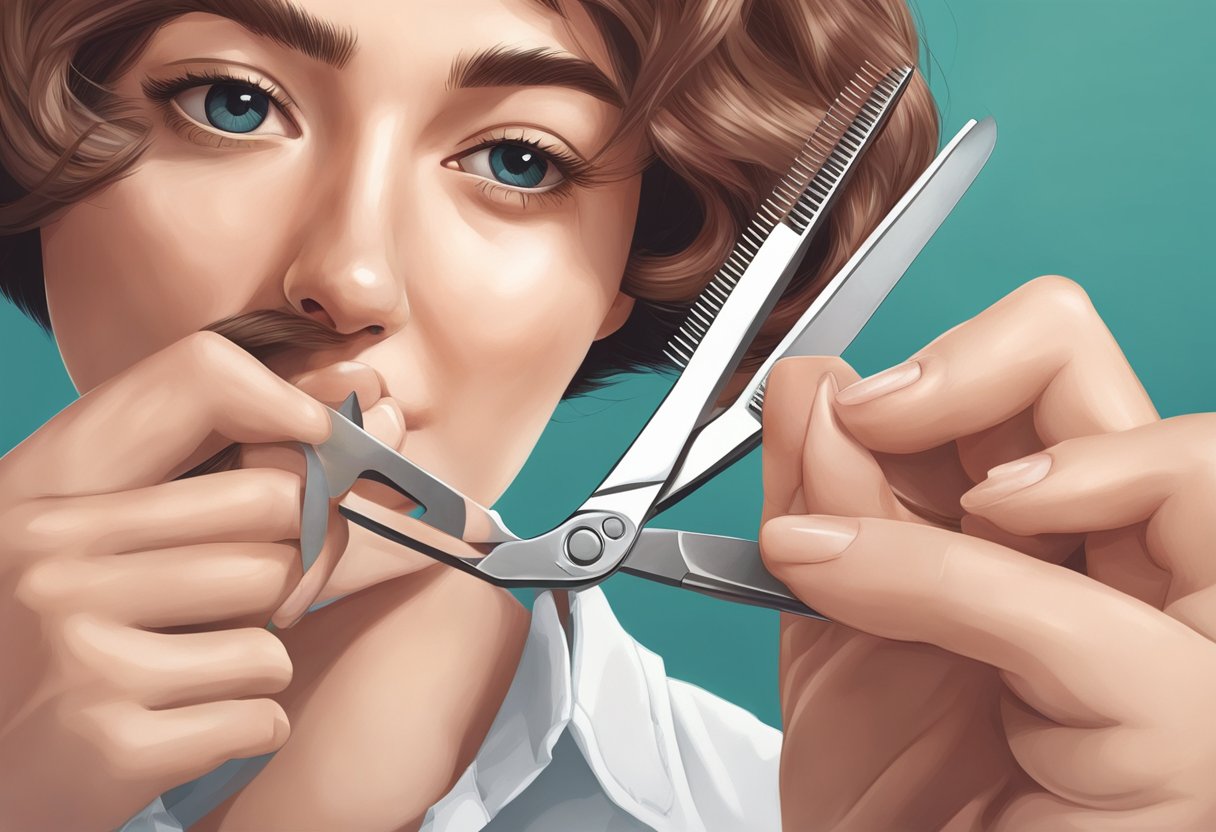 A person using scissors to carefully cut gum out of hair