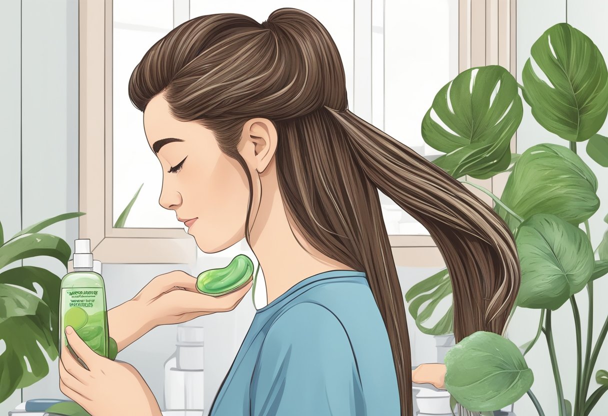 A person applying a gentle, oil-based product to the hair, carefully combing through to remove the slime without causing damage