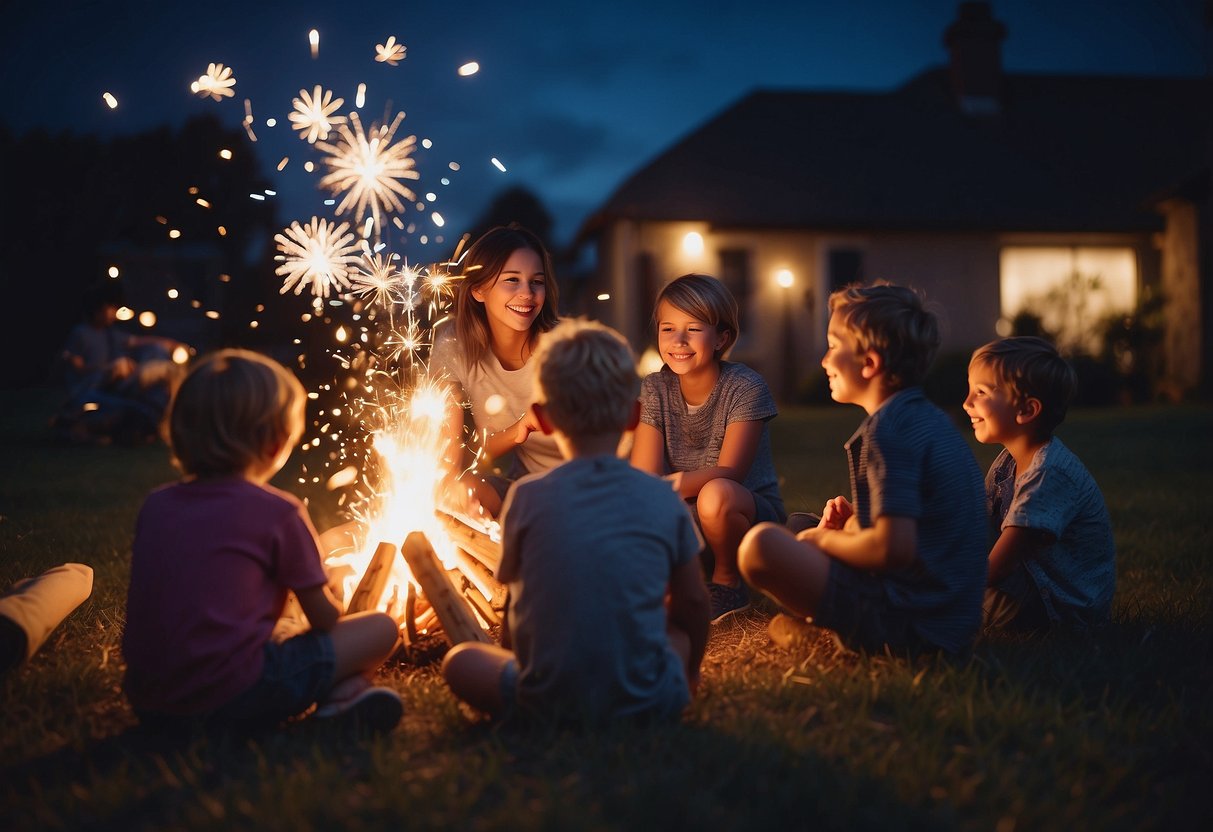 Families gathered around a crackling bonfire, toasting marshmallows and sharing laughter. Sparkling fireworks lit up the night sky, as children danced and played games, creating lasting memories of joy and celebration