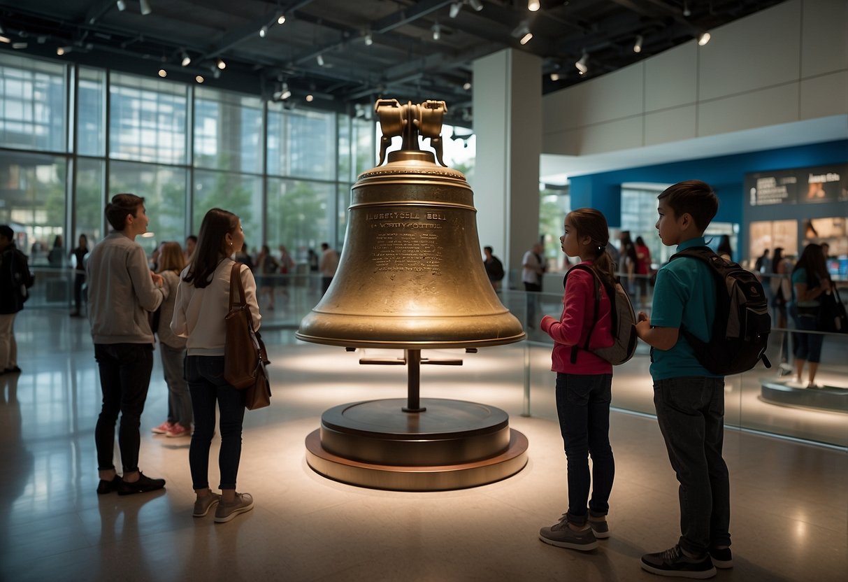 Visitors explore exhibits at Liberty Bell Center, learning about American history and the significance of the iconic Liberty Bell