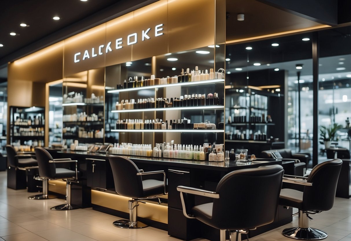 A salon display showcasing various hair treatment promotions in Singapore