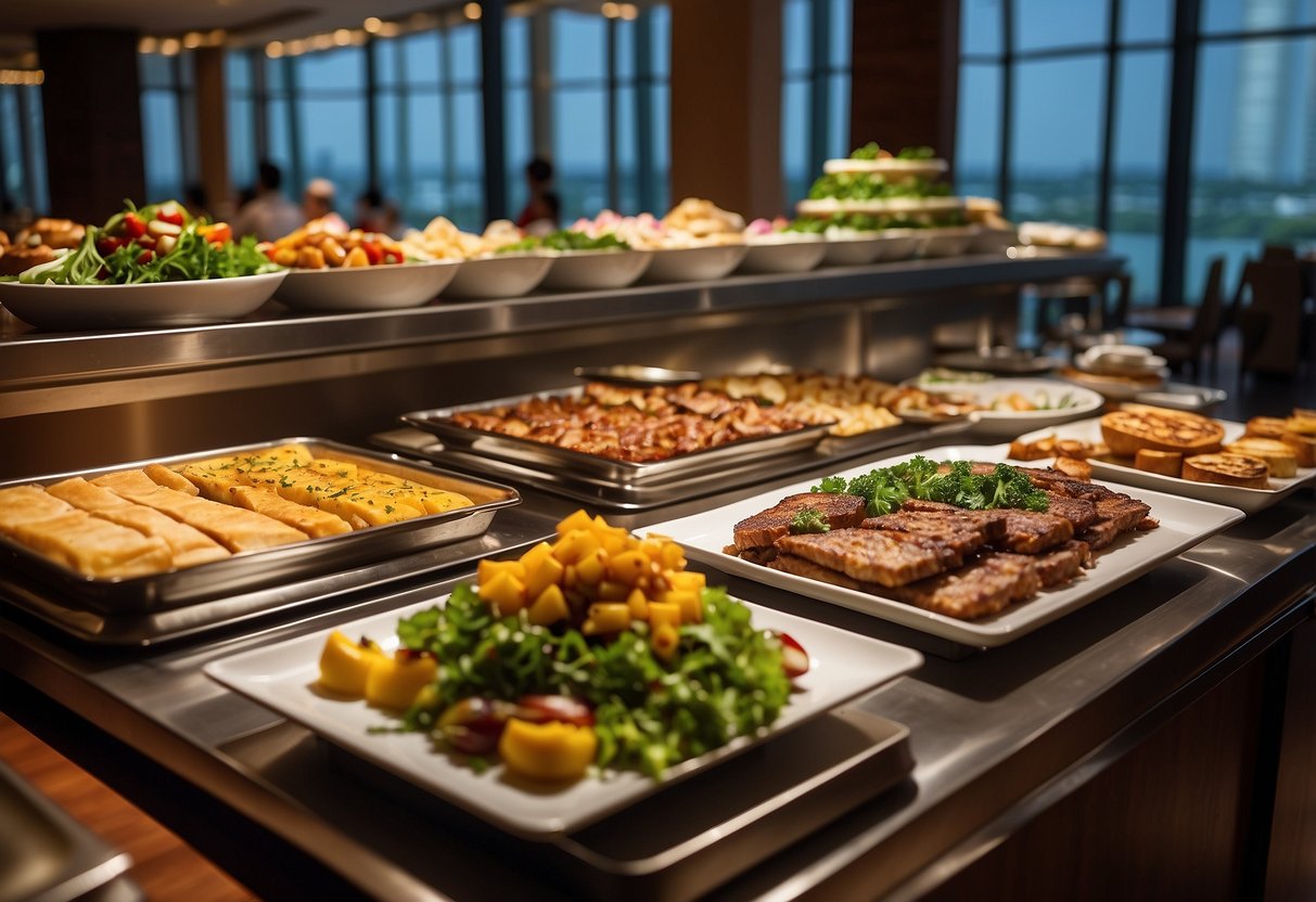 A bustling buffet spread at The Westin Singapore, with an array of delectable dishes and vibrant promotions on display
