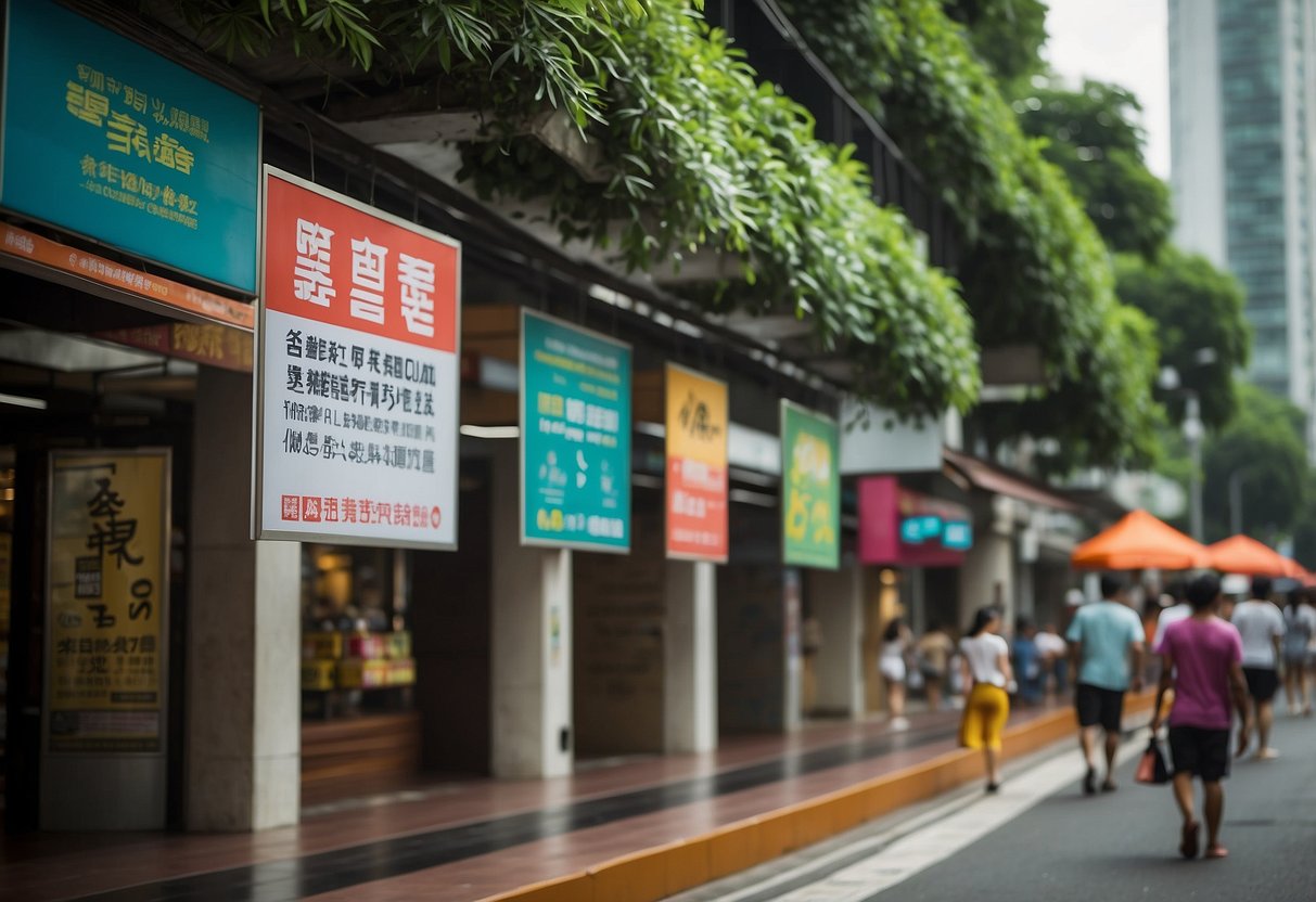 Brightly colored banners and signs advertising "Exclusive Deals on Services and Subscriptions" line the streets of Singapore, drawing in potential customers with enticing offers