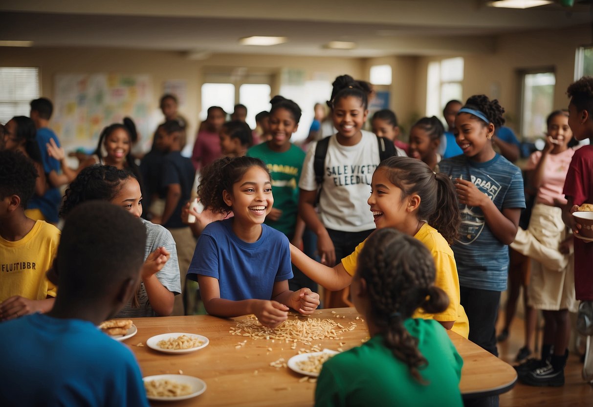 7th graders engage in cultural activities: dancing, cooking, and crafts. Laughter fills the room as they celebrate their diverse community