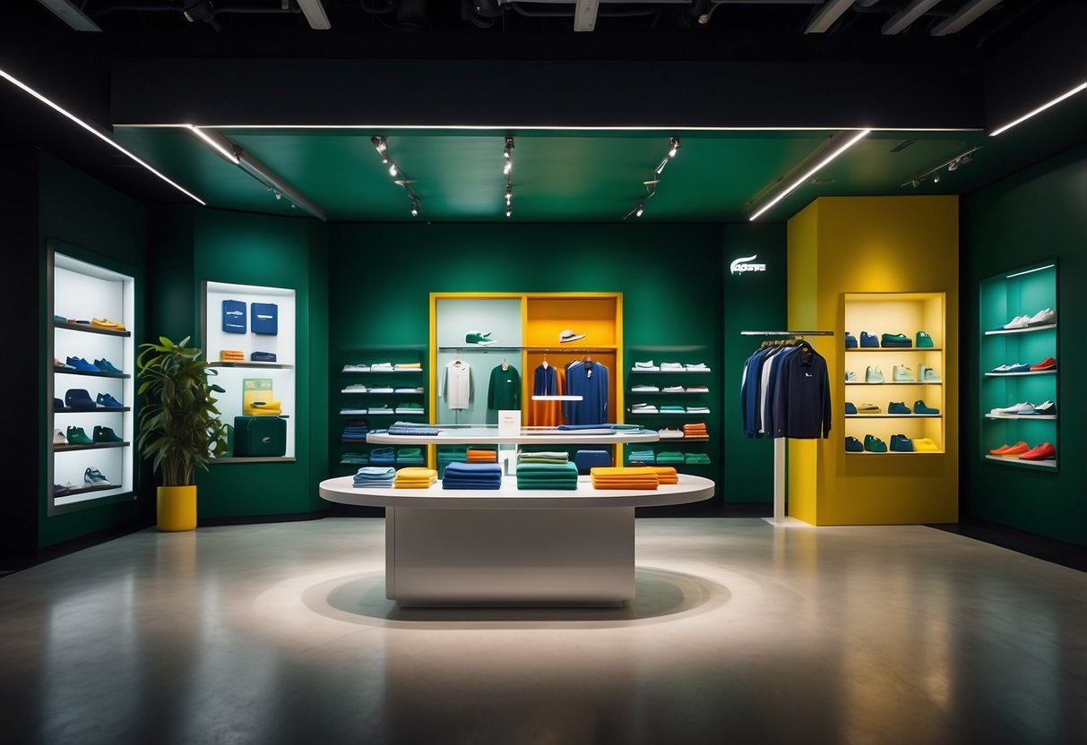 A vibrant display of Lacoste products, featuring the latest promotions, set against a sleek and modern backdrop in Singapore