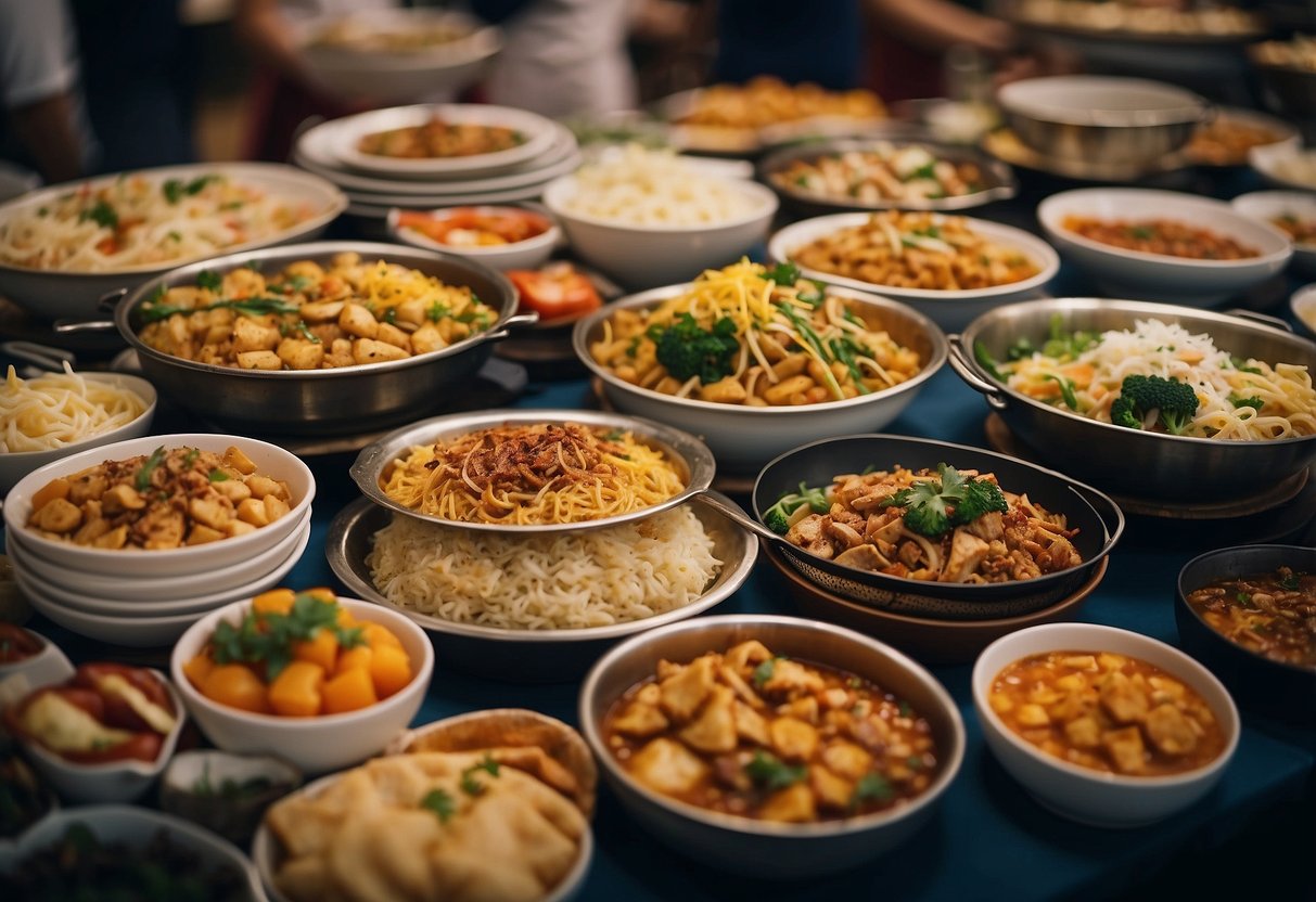 A vibrant display of various cuisines and dishes at a bustling buffet promotion in Singapore