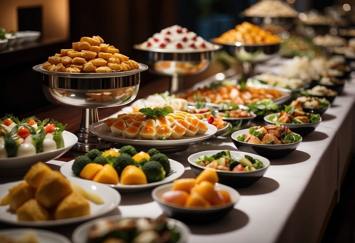 A lavish buffet spread at Mandarin Oriental, Singapore, featuring a variety of exquisite dining promotions