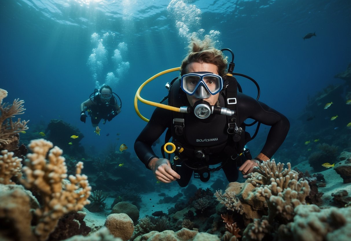 A diver discovers a sunken ship, surrounded by diverse marine life, while exploring the depths of the ocean