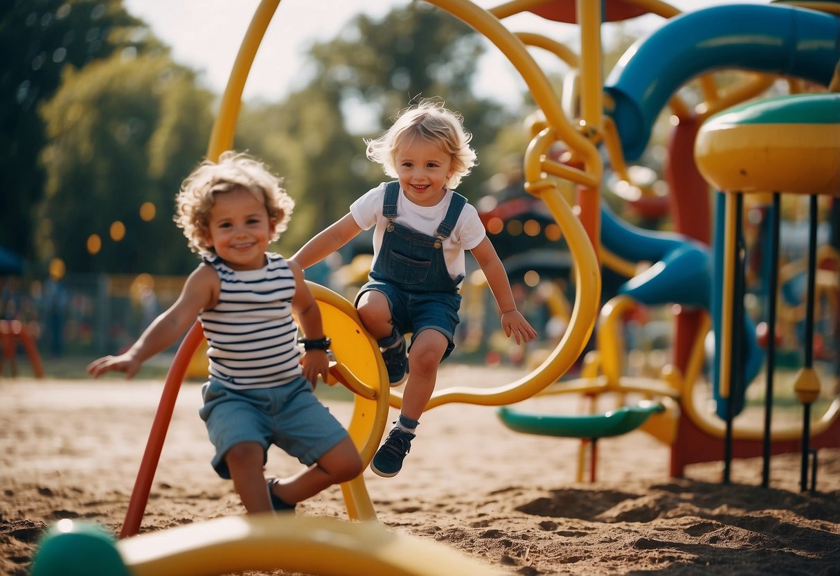 Children enjoying playing with an elaborate playground equipment