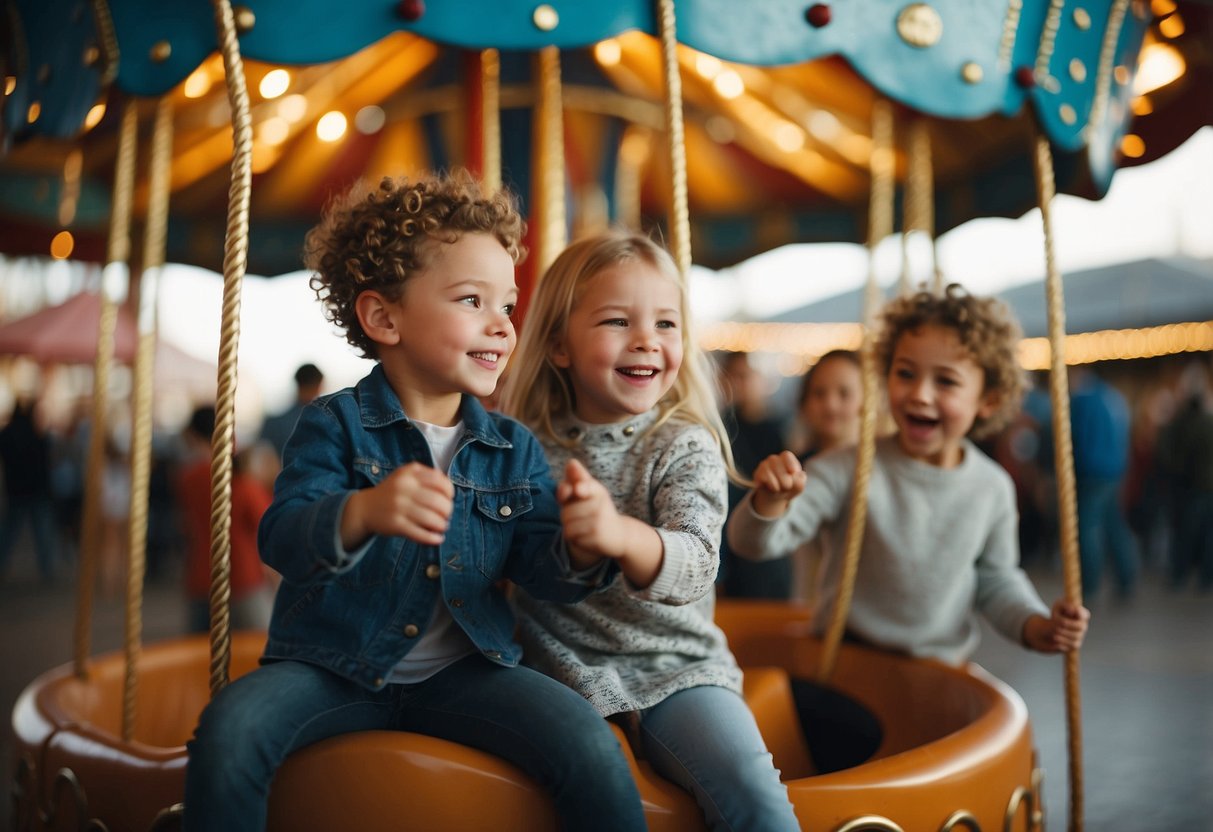 Children matching shapes, making music, and moving together in a merry-go-round