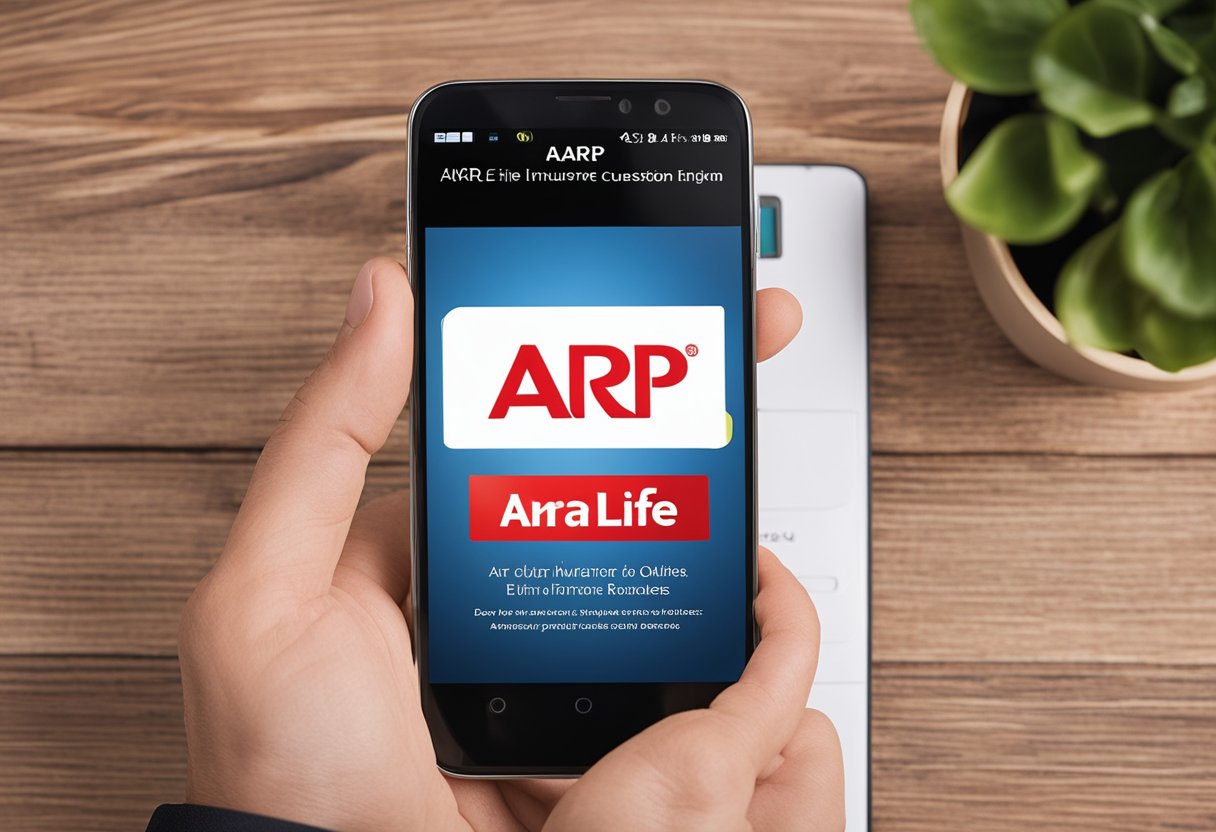 AARP Life Insurance - New York Life for AARP Members: A phone with customer support on screen, AARP logo, and insurance resources