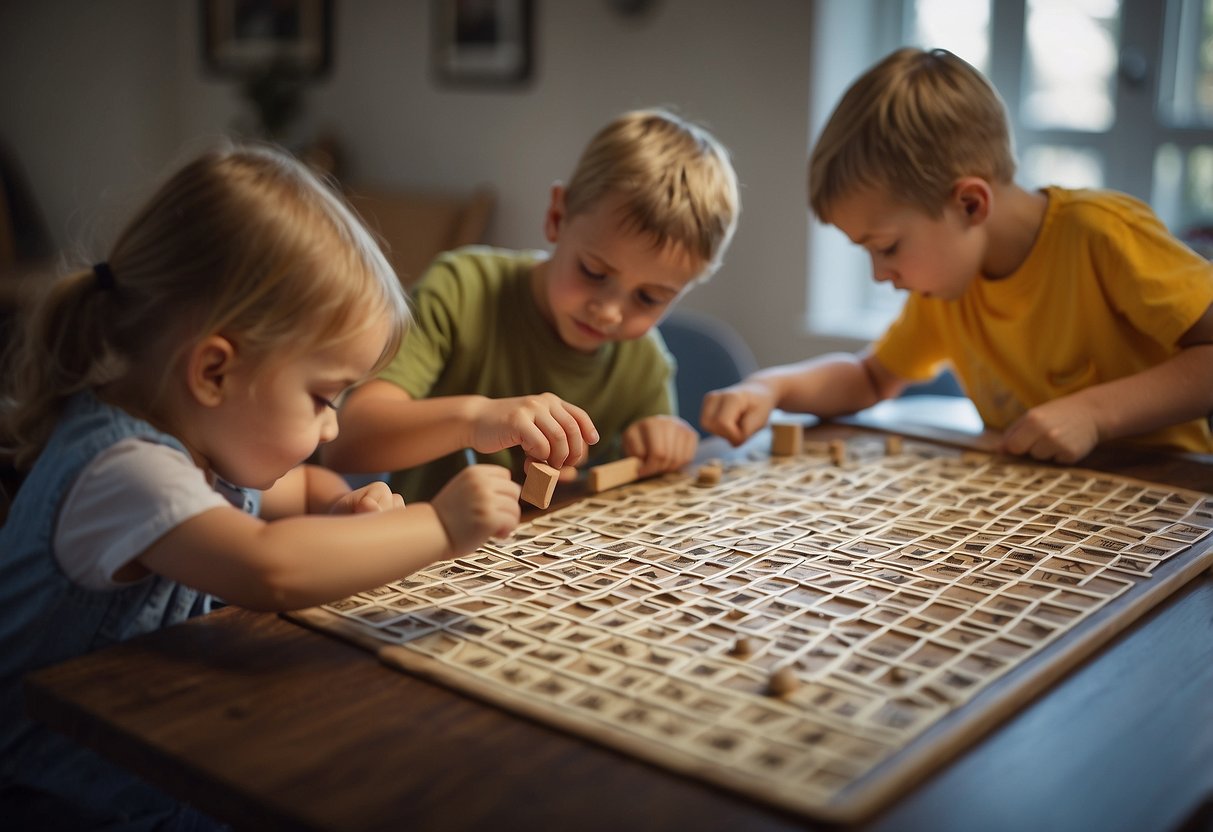 Children tracing letters, playing with tactile alphabet toys, and engaging in teamwork to complete alphabet puzzles