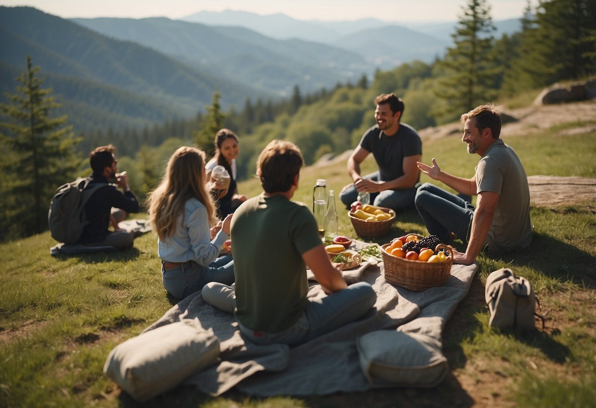 People enjoying outdoor activities on Leap Day, such as hiking, picnicking, and reflecting on the past while looking forward to the future