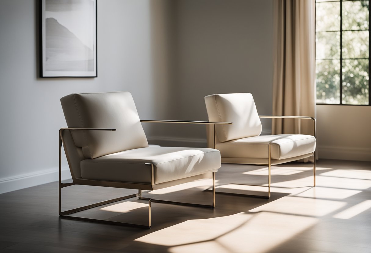 A sleek, minimalist chair sits in a sunlit living room, surrounded by clean lines and modern furnishings. Its iconic design exudes timeless elegance, making a bold statement in the space