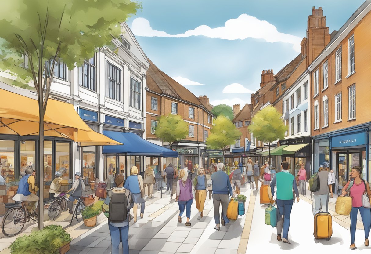 A bustling town center with diverse cultural events and recreational facilities, showcasing Leatherhead's appeal as a vibrant and dynamic place to live