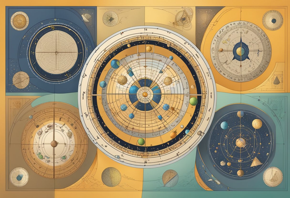 The four disciplines of the quadrivium are depicted in a circular formation, with symbols representing arithmetic, music, geometry, and astronomy