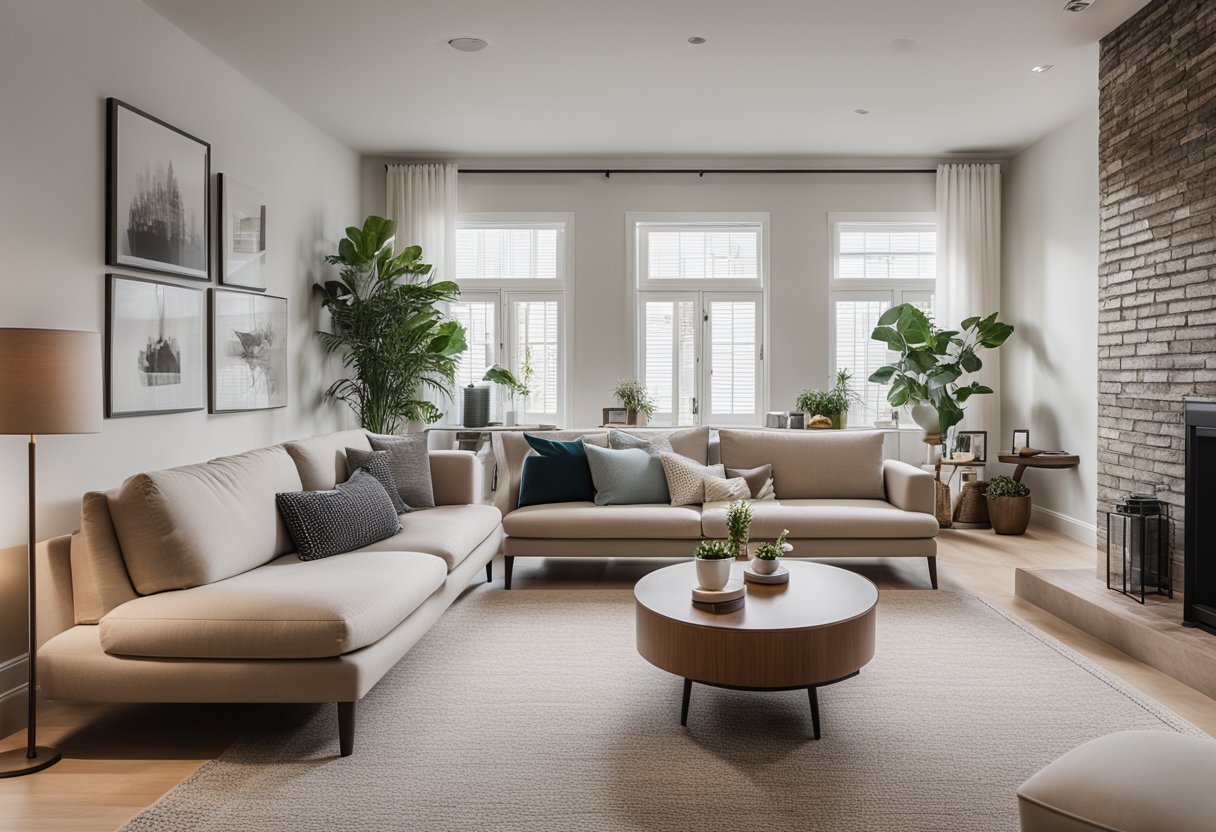 A clean, uncluttered living room with simple furniture, neutral colors, and no unnecessary decorations
