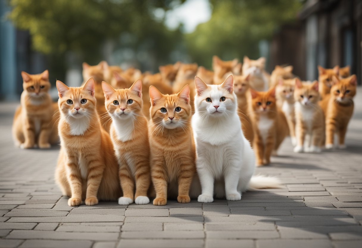 A group of 10 different orange cat breeds gathered together, each displaying their unique characteristics and features